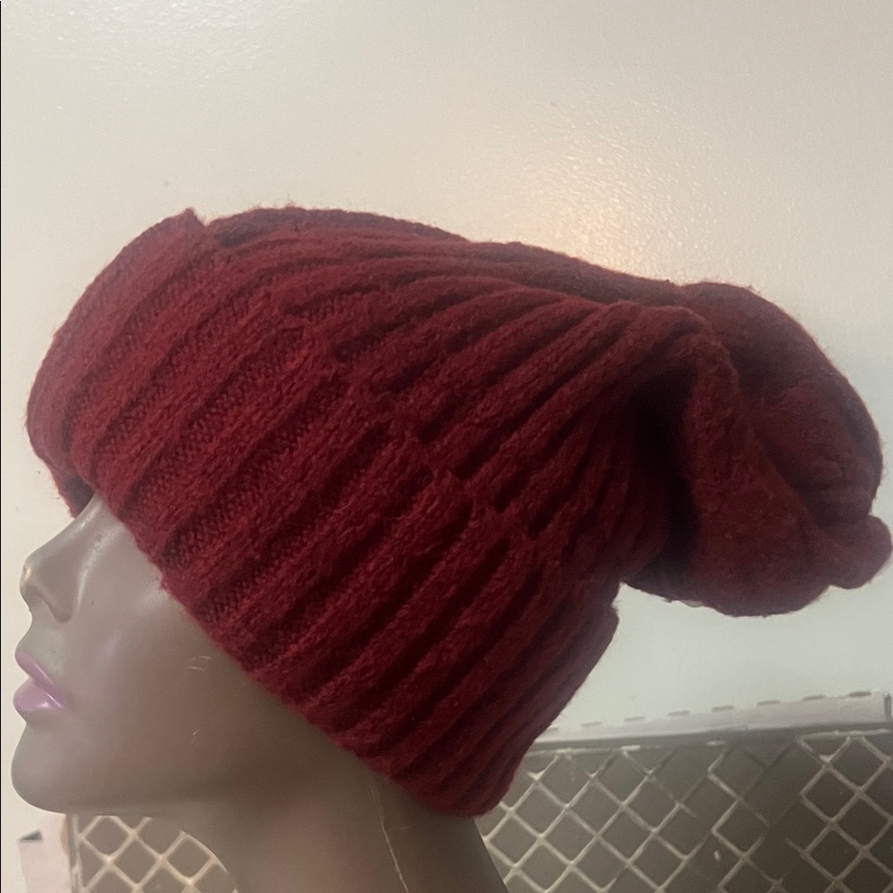 Free People Burgundy Knit Slouchy Beanie